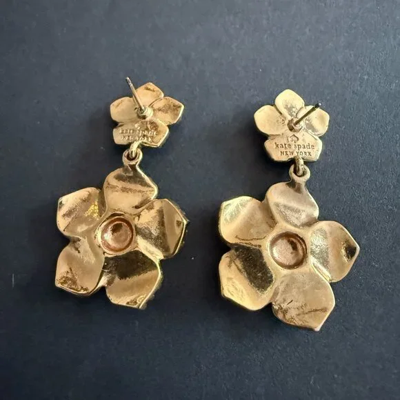 SOLD SOLDKate Spade 14k Gold Filled Floral Garden Drop Earrings Crystal Accents - Picture 3 of 8
